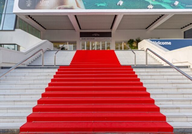 Cannes, France - February 1, 2016: Empty Red Carpet at Famous Festival Hall Louis Lumiere in Cannes, France.