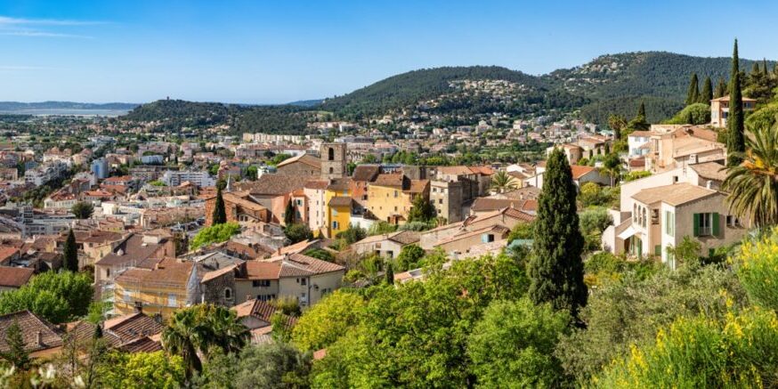 View to the old town and St. Paul church of Hyeres (Hyères), France