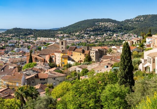 View to the old town and St. Paul church of Hyeres (Hyères), France