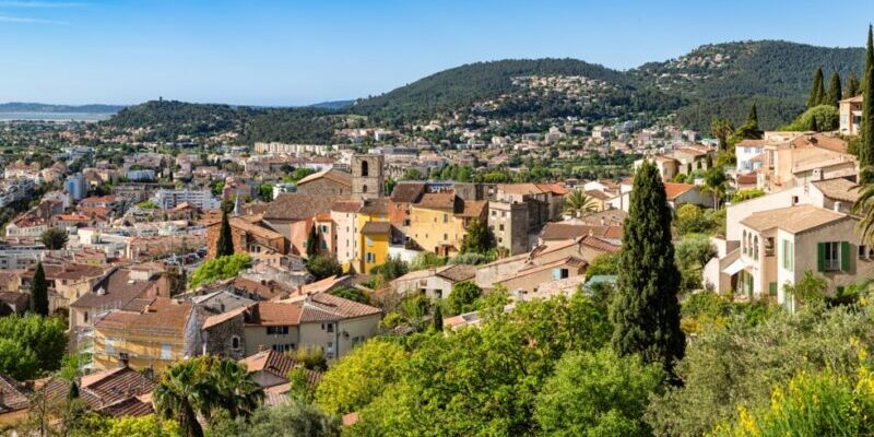 View to the old town and St. Paul church of Hyeres (Hyères), France