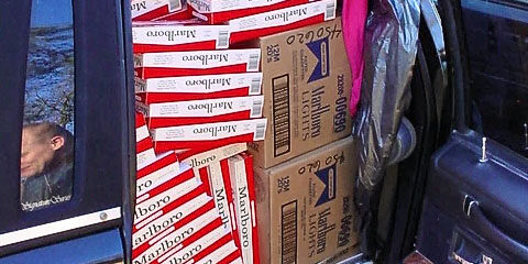 This undated photo released by the Bureau of Alcohol, Tobacco, Firearms and Explosives shows a vehicle agents from the ATF and the Maryland Comptroller's office stopped on Interstate 95 in February 2005, recovering 1,600 cartons of cigarettes from the vehicle. ATF agents in Virginia have more aggressively pursued cigarette smugglers in the recent years in response to increased activity. (AP Photo/ATF)